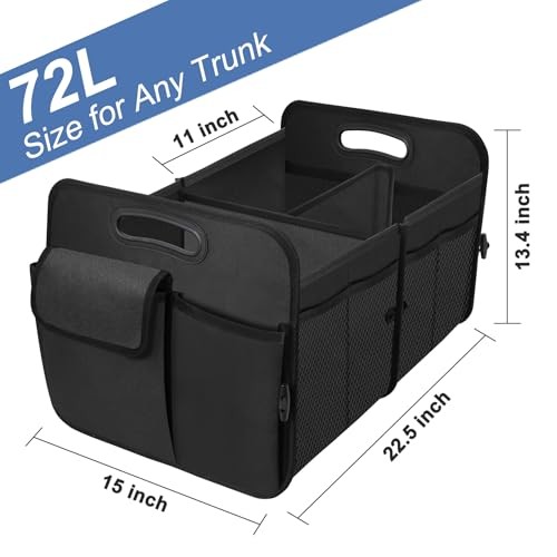 Trunk Organizer, Collapsible Waterproof Multi-Functional car Trunk Large Black