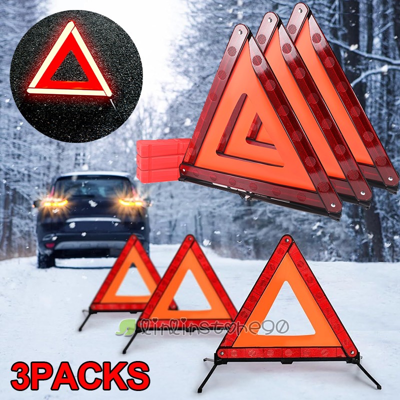 3X Foldable Emergency Warning Triangles Reflective Roadside Hazard Safety Sign