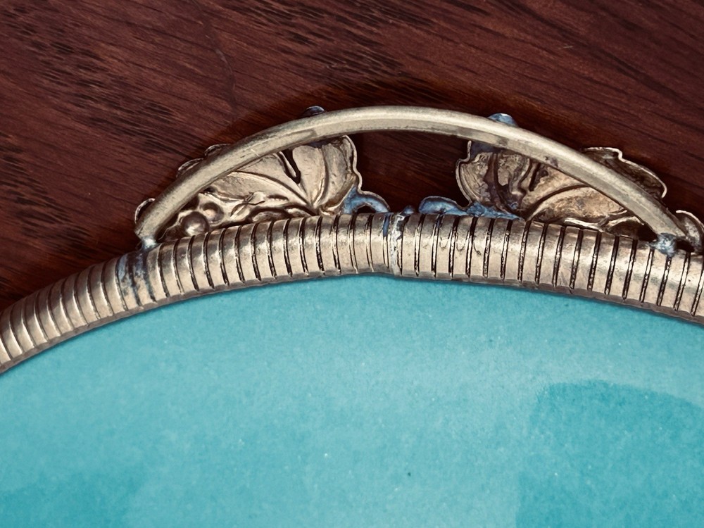 Jensen Ceramic Denmark Dish Plate Turquoise Blue & Brass