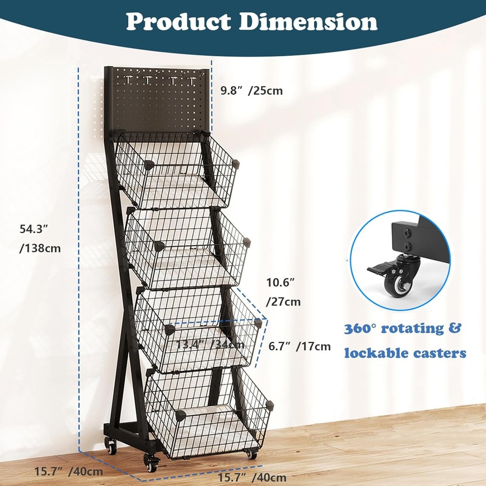 Moveable Supermaket Snack Rack Display Stand Moveable Shelf 4 Tier
