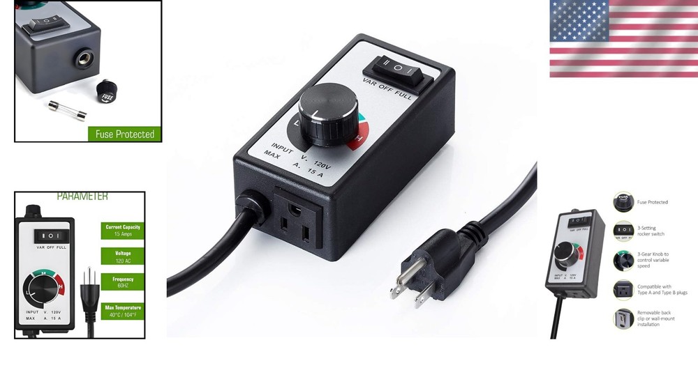 Advanced 120V AC Fan Speed Controller with 3 Settings & Overload Protection