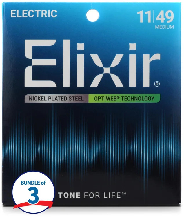 Elixir Strings 19102 Optiweb Electric Guitar Strings - .011-.049 Medium (3-pack)