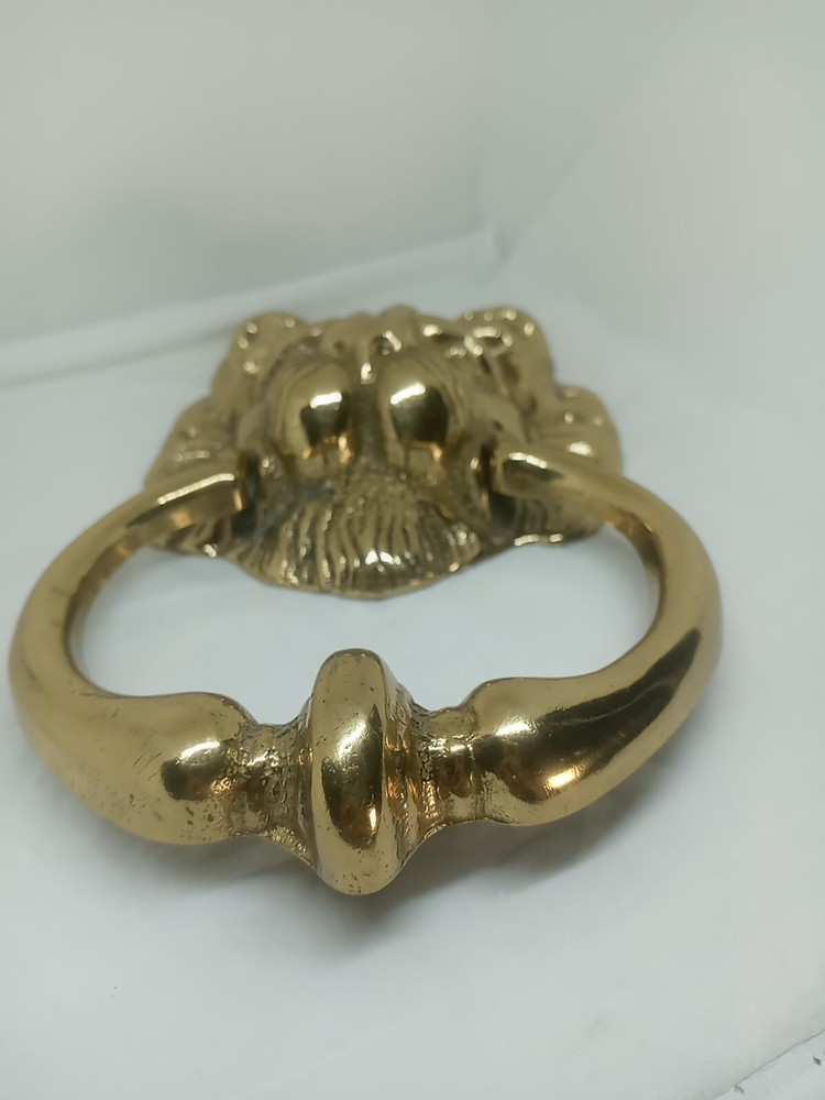 Vtg. Brass Cast Lion Head Door Knocker. Solid. Heavy.
