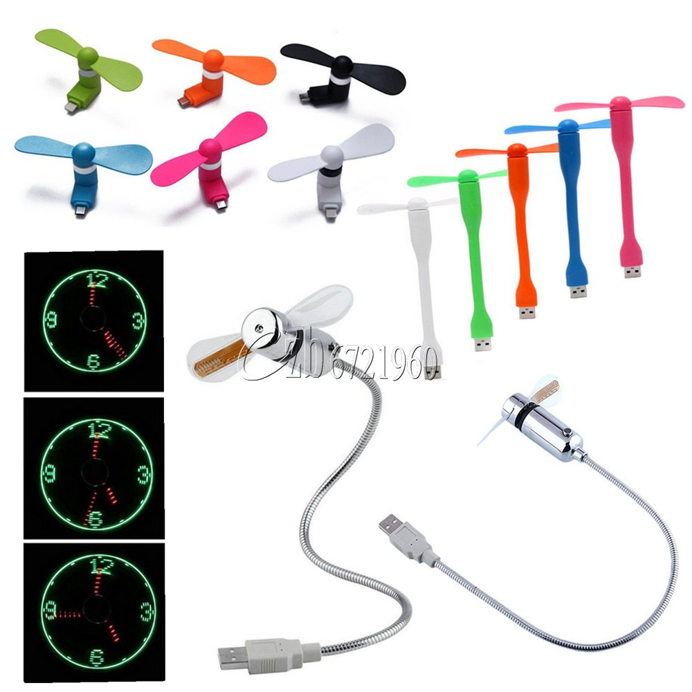 Portable Micro/Mini/Lightning USB LED/Clock Cooling Fan For iPhone Andriod PC