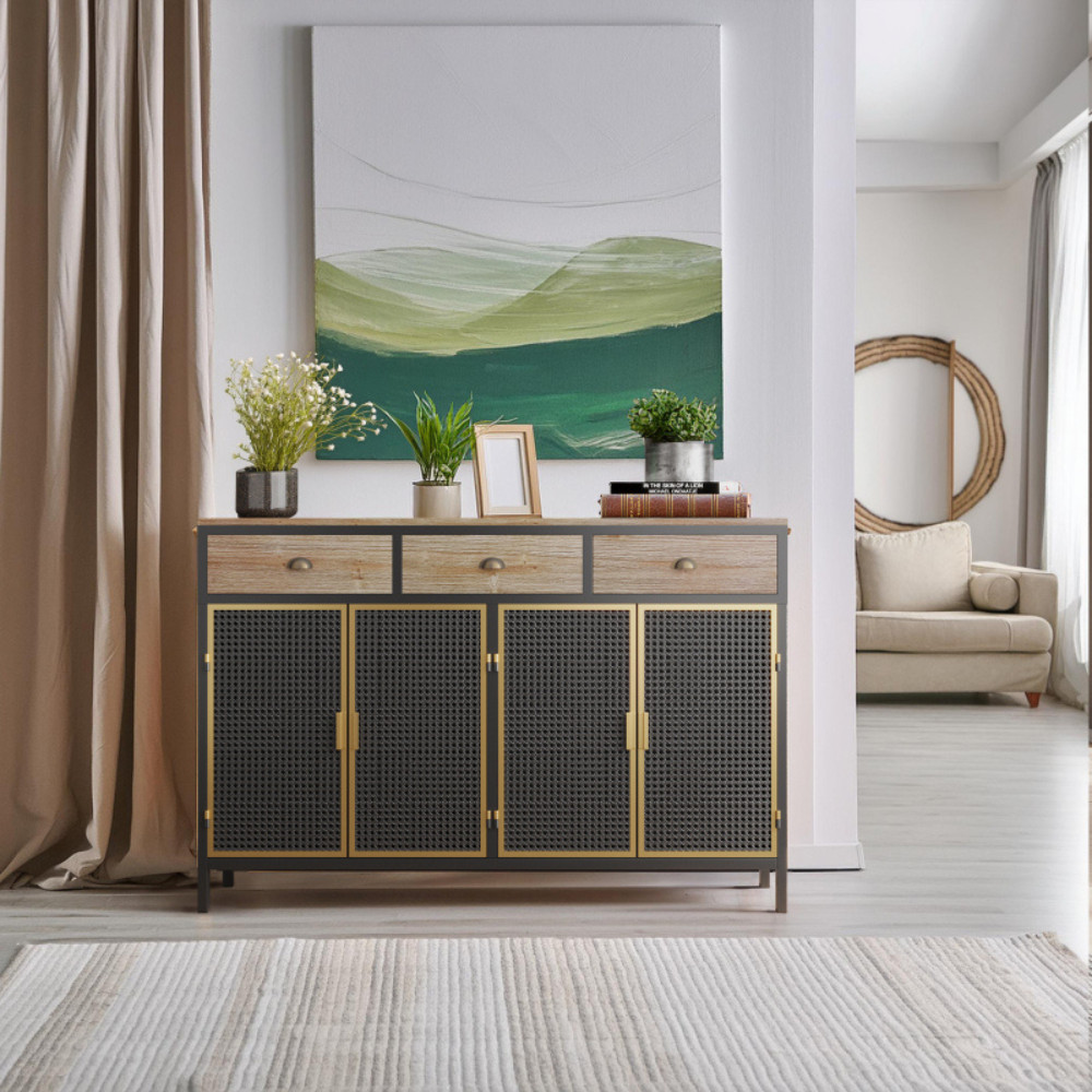 Modern Sideboard with 4 Doors and 3 Top Drawers