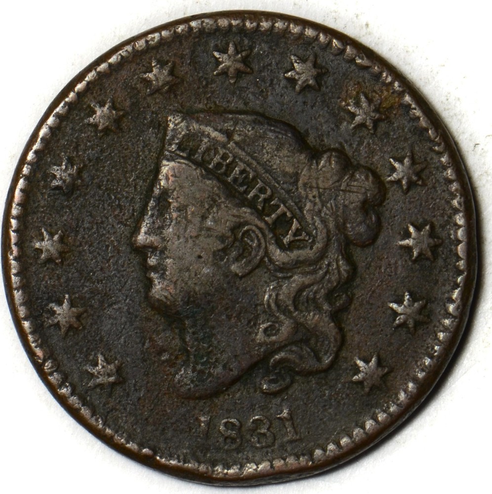 1831 Coronet Liberty Head Large One Cent - VF