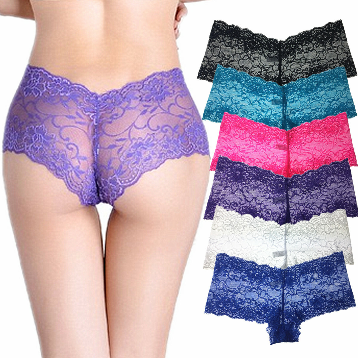6 Pcs Lot Womens Sexy Full Lace Boyshorts Panties Hot Briefs Underwear,S-XXL