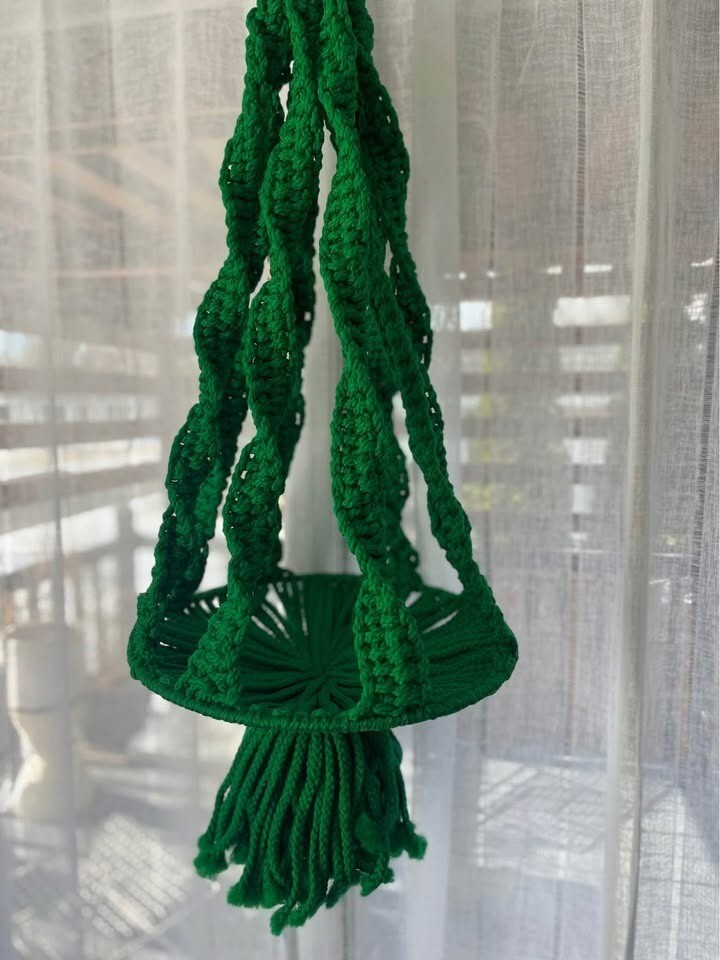Vintage Green Macrame Plant Hanger