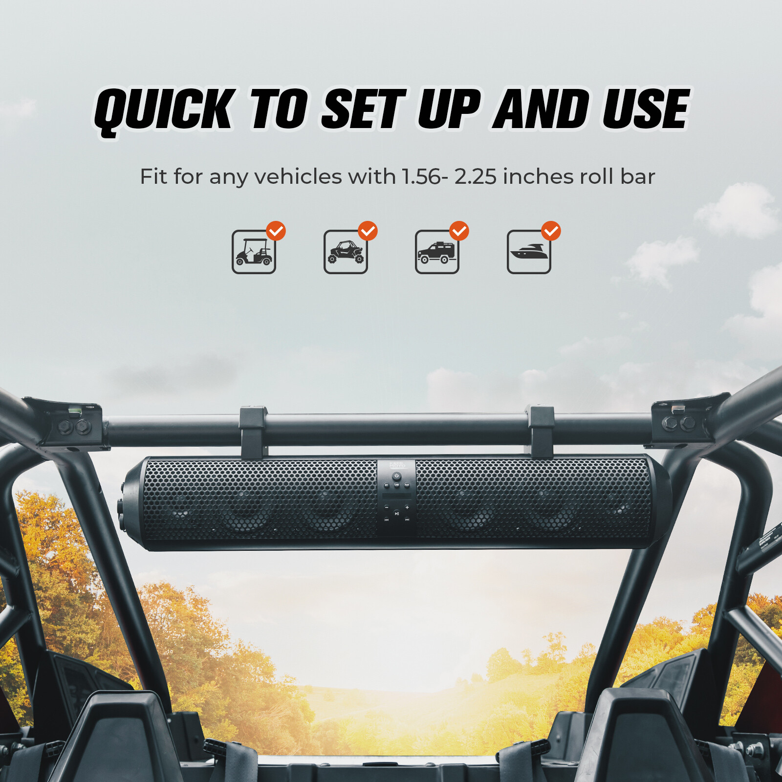 KEMIMOTO 28 In UTV Soundbar Bluetooth 2X Tweeter 4X Subwoofer Sound Bar Wireless