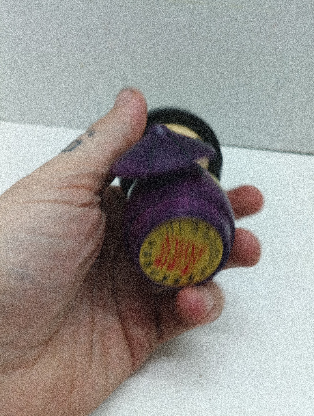 Japanese Geisha Wooden Figurine With Umbrella 5 1/2" Purple Made In Japan