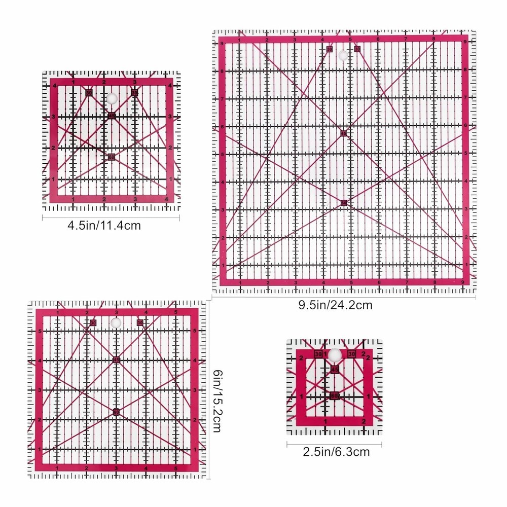 Complete 4-Piece Clear Ruler Set for Precision Sewing & Crafting Essentials