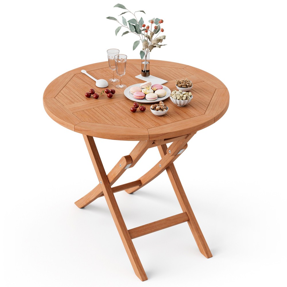 31.5-inch Round Outdoor Folding Table Patio Solid Teak Dining Table