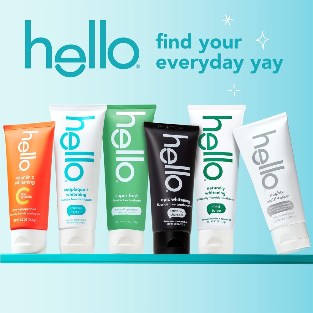 hello 8 in 1 Mighty Multi-Tasker Fluoride Toothpaste Pack, SLS Free Toothpast...