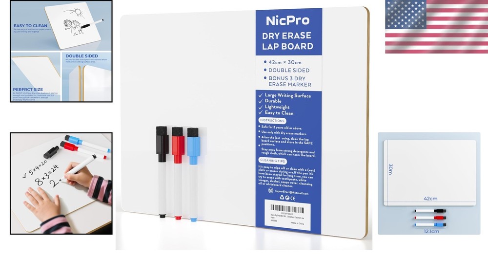Compact Double-Sided Lapboard - 12x16” Whiteboard with Easy Erasing Surface