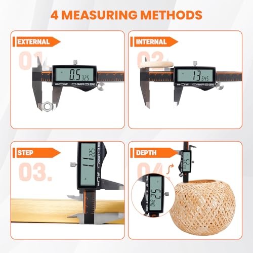 Digital Caliper, Rechargeable Calipers with Large LCD Screen, Stainless 6 Inch