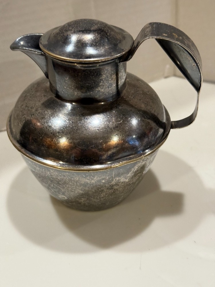 Antique Silver Plated Small Pitcher  REMOVABLE LID CREAMER 5"H TARNISHED