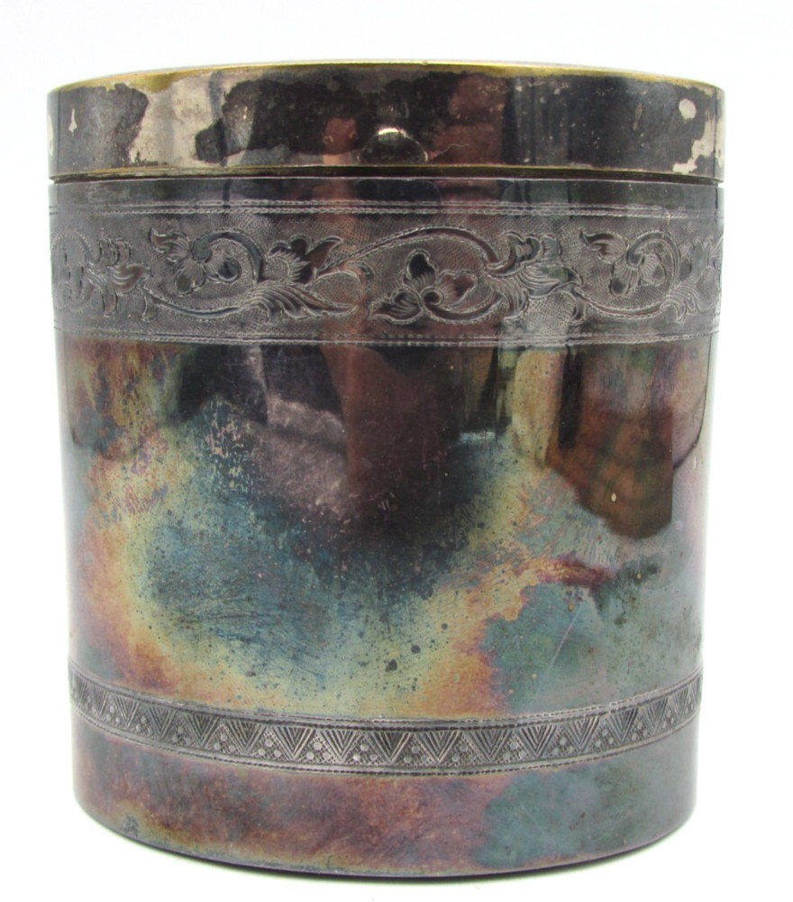 VINTAGE/ANTIQUE OVAL VIETNAM TEA/TOBBACCO CADDY SILVER PLATE OR6