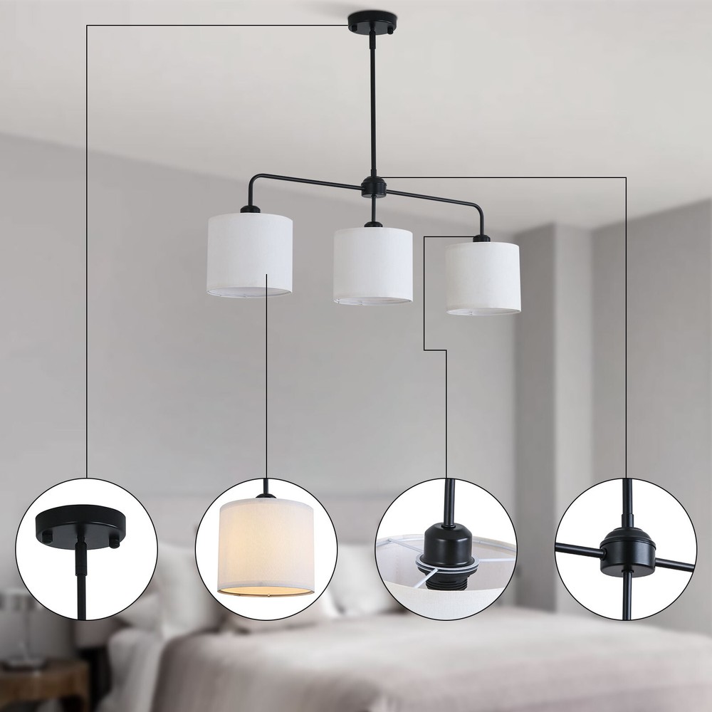 Stylish Ceiling Light with Cylinder White Cloth Shade, 3 E26 Bulbs, Soft