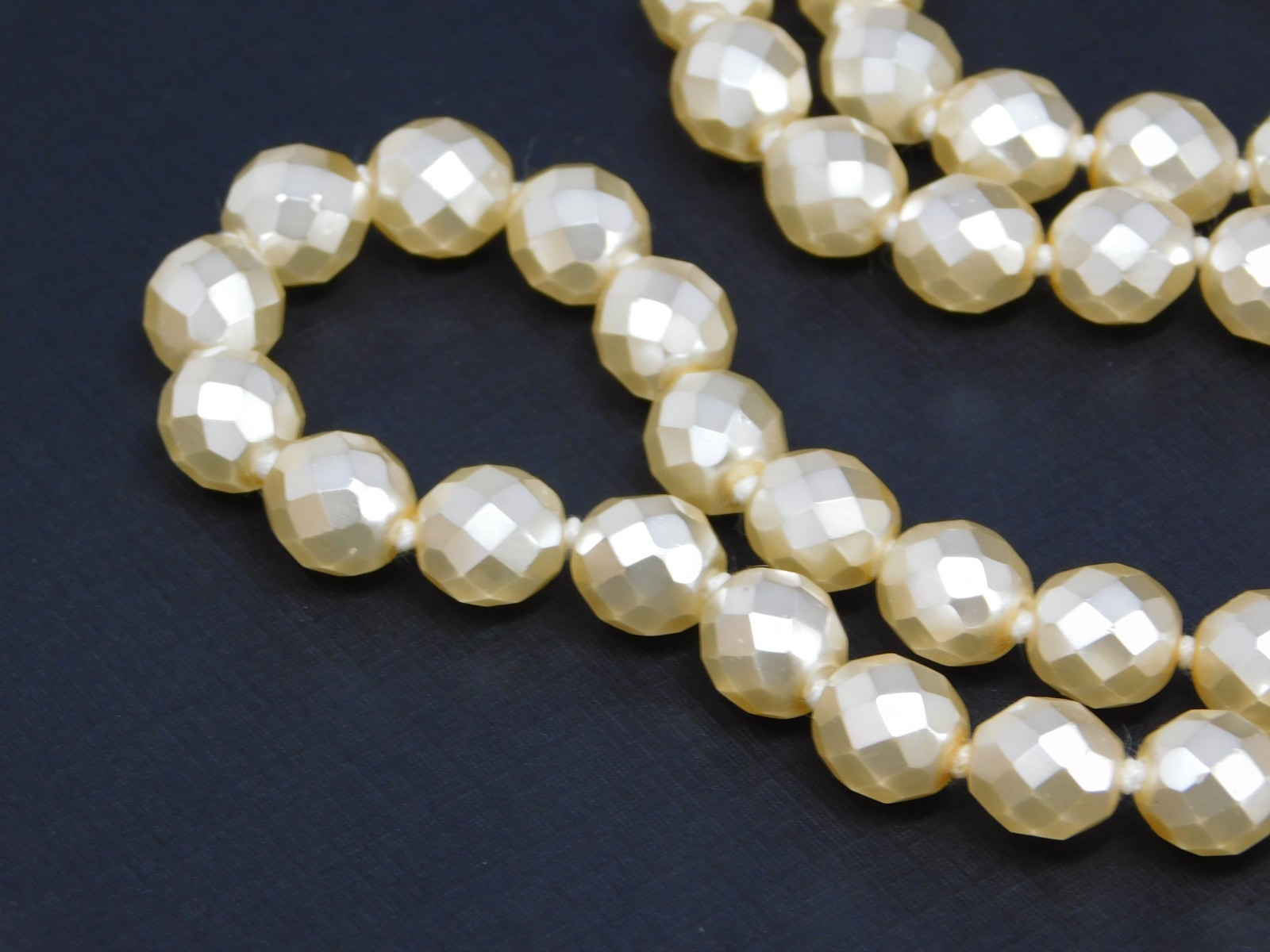 Vintage JOAN RIVERS Cream Hand Knotted Faceted Faux Pearl Glass Bead Necklace