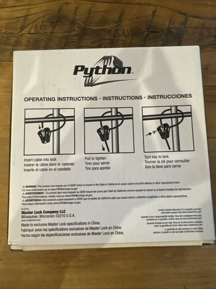 Master Lock Python Adjustable 6' Cable Lock w/ Keys Model 8419KA4534 New in Box