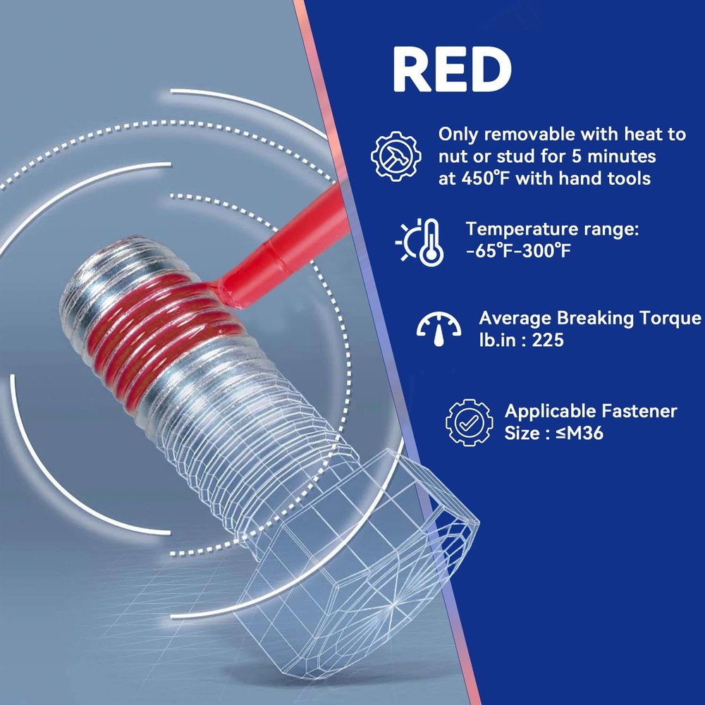 Thread Lock Blue and Red, Threadlocker Medium High Strength, Thread...