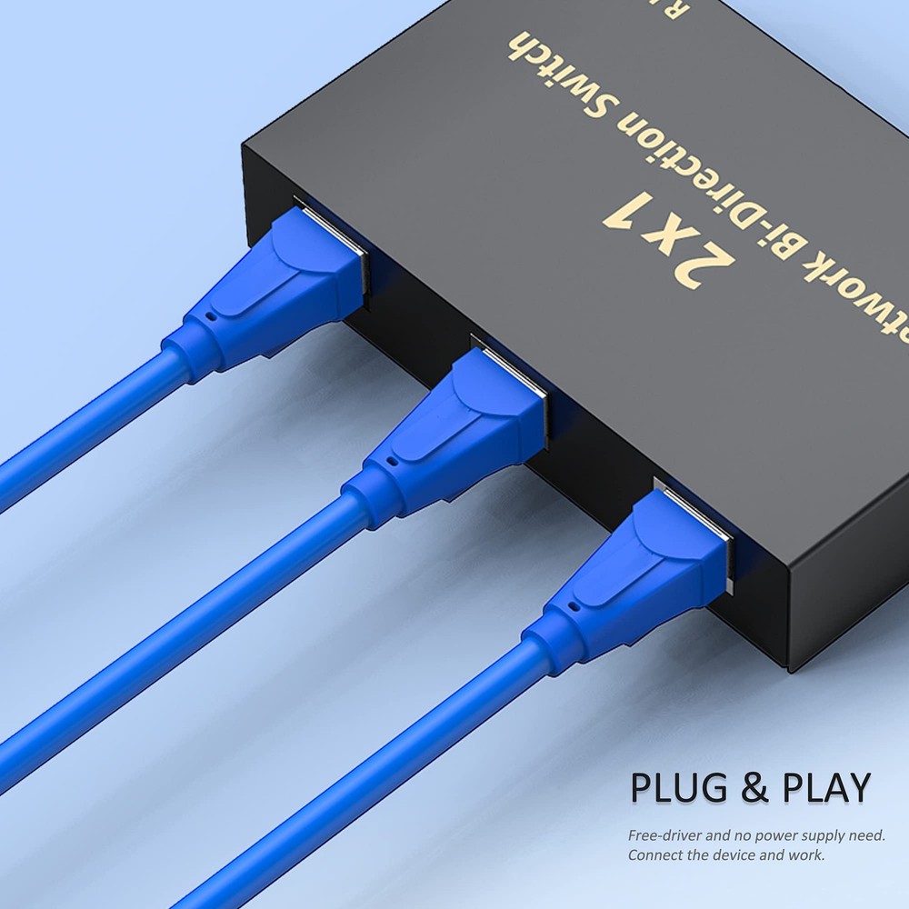 RJ45 Network Switch Selector 2x1 Ethernet Splitter Black