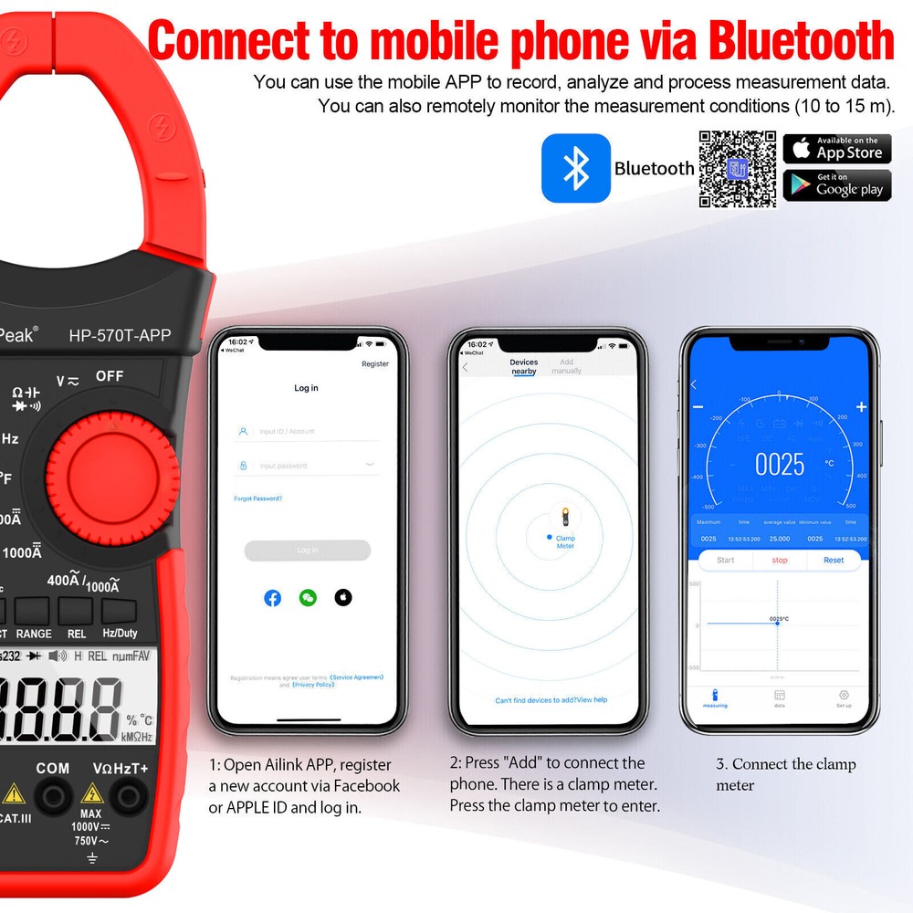 HOLDPEAK Digital Clamp Meter Multimeter DC/AC Current Volt 750V 1000A 6000 Count