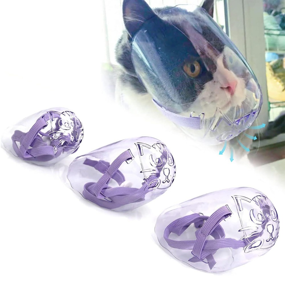 3PCS Cat Muzzle Set Transparent Muzzle Breathable Cat Hood from Biting Chewin...