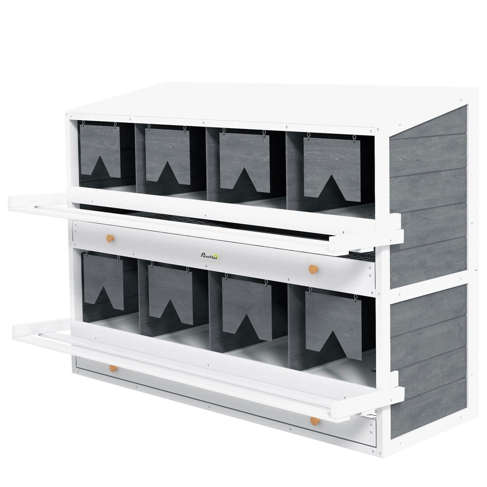 8 Compartments Nesting Boxes for Chickens w/ 2 Egg Collection Trays