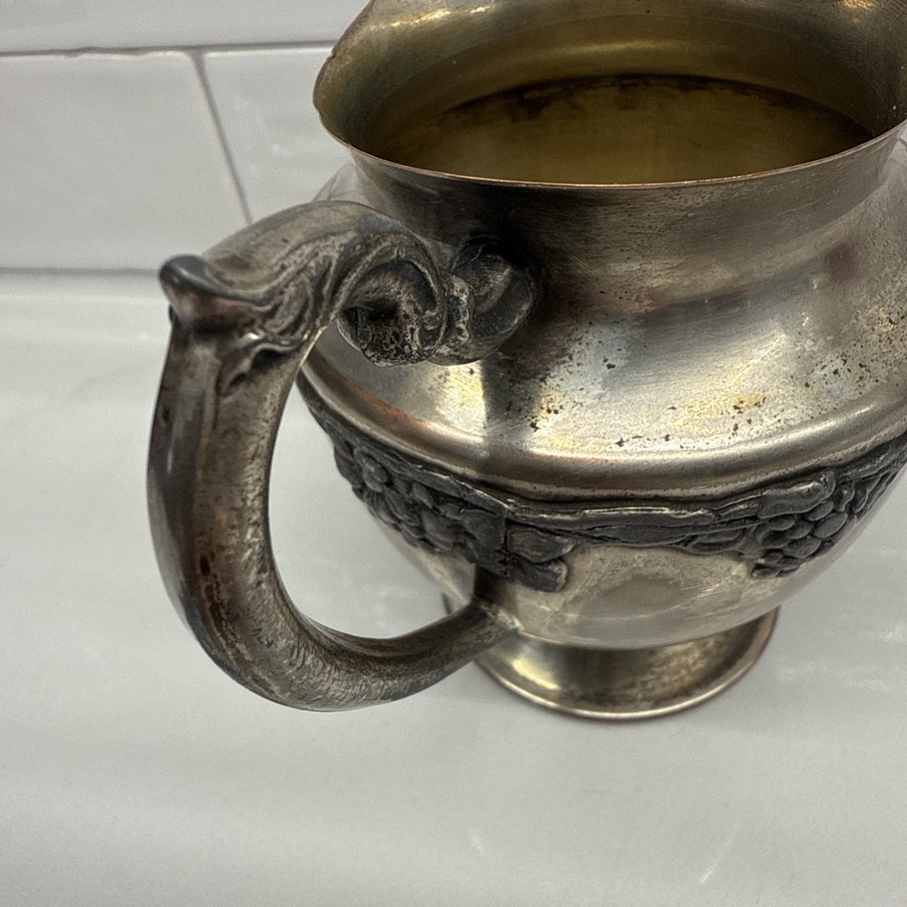 Vintage Silver On Copper Creamer Pitcher 4.5”