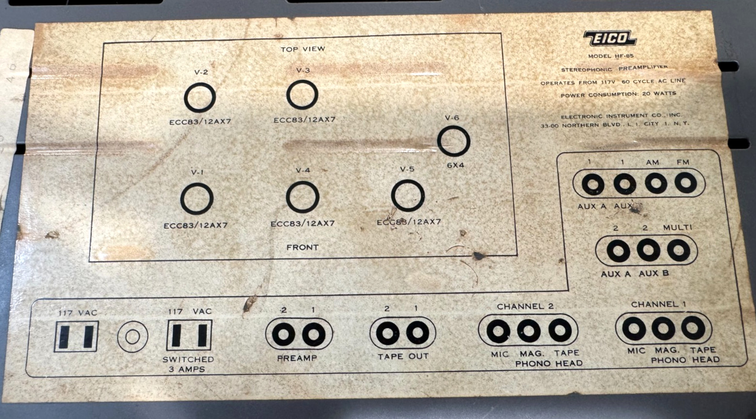 Vintage Eico HF-85 Stereo Tube Preamplifier - RARE Factory Assembled