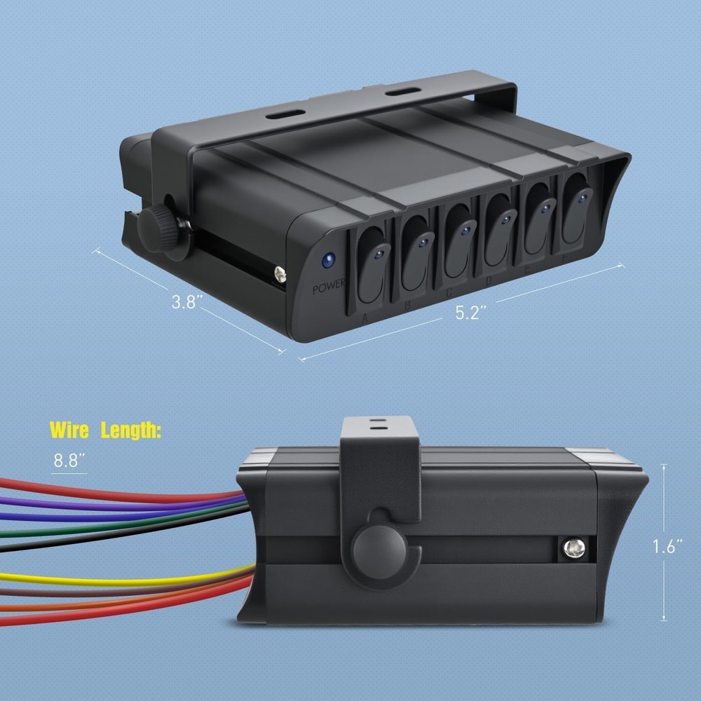 Compact 6 Gang Rocker Switch Panel with Simplified Wiring - Waterproof & Durable