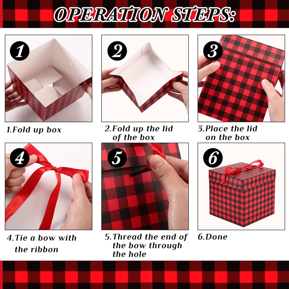 3 Pcs Christmas Nesting Gift Boxes Black Red Buffalo Plaid Stackable Boxes