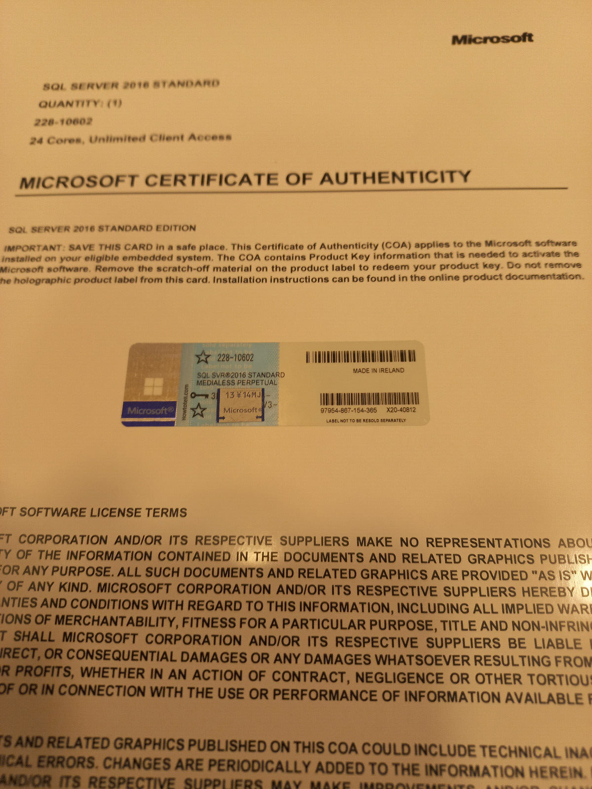 Microsoft SQL Server 2016 Standard 24 Core License unlimited User CALs 228-10602