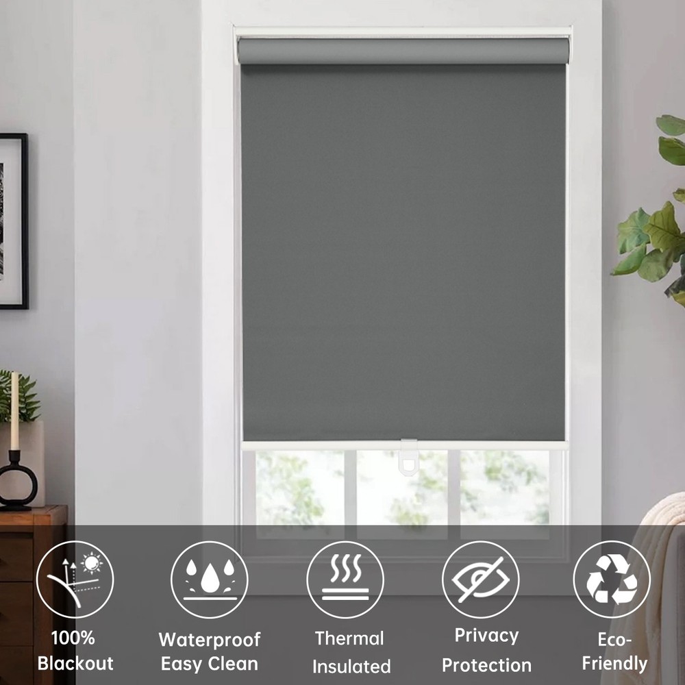 Changshade Cordless Roller Shade Fabric Window Blind For Light Blocking Blackout