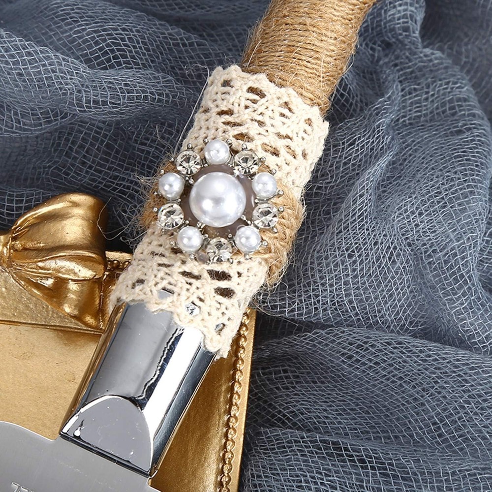 Charming Handcrafted Wedding Cake Knife & Server Set - 2-Piece Rustic Elegance