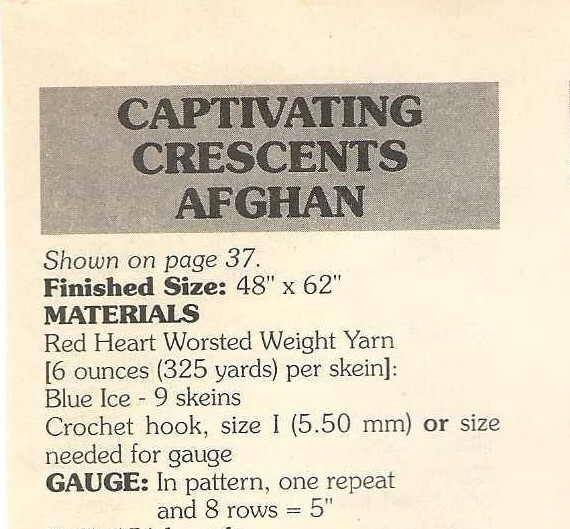 Crescents Afghan (544-37) vintage crochet pattern