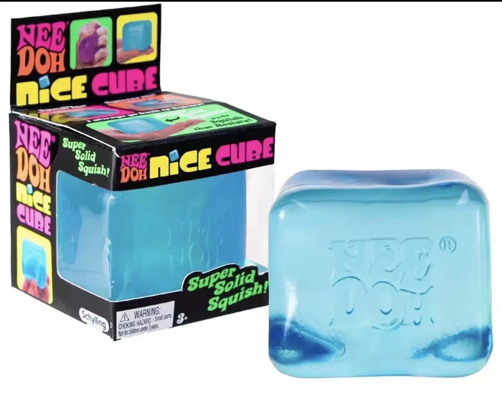 Nee Doh Nice Cubes Ice Cube Toy Fidget Super Solid Squish Blue*