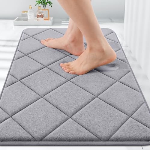 Memory Foam Bath Mat 30x20, Ultra Geometric 30" x 20" Rectangular Medium Grey