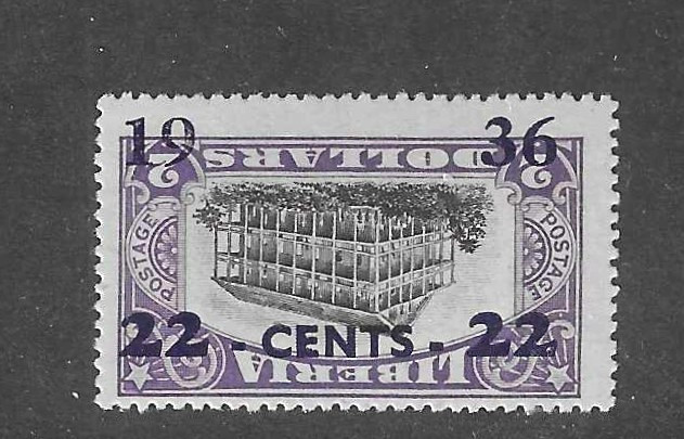Liberia 1936, 22c INVERTED overprint on $2 Liberia College NH #257