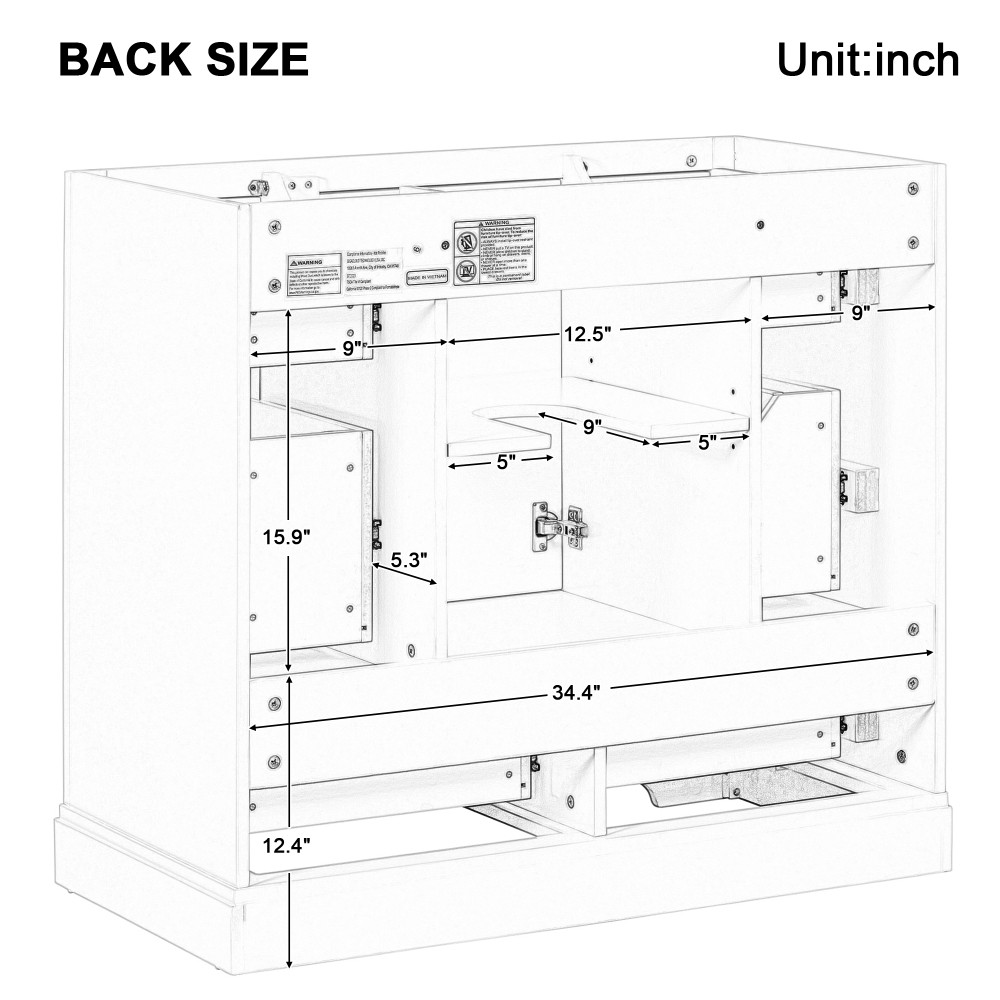 Bathroom Vanity Base Cabinet Six-Drawer Design Features Adjustable Shelves