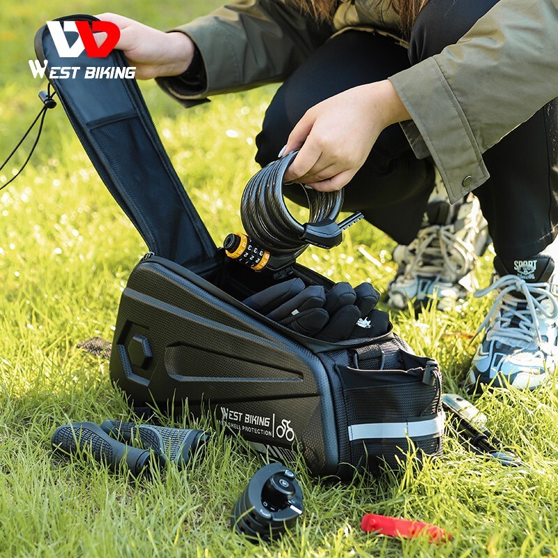 WEST BIKING Waterproof Bike Hard Shell Trunk Bag Bicycle Rear Rack Pack Bag 8.6L