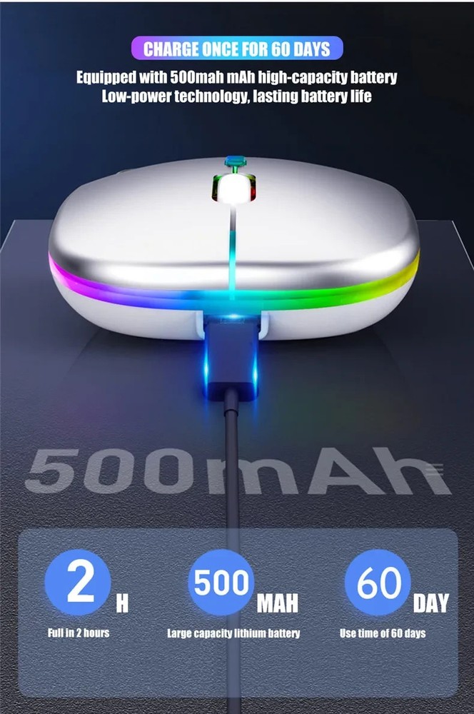 Wireless Mouse Rechargeable Silent LED Backlit Mice PC Laptop Computer Mous 2.4G