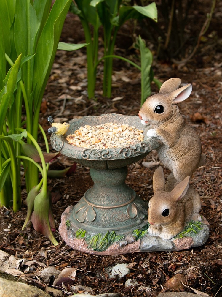 Playful Bunnies Bird Feeder Garden Decor
