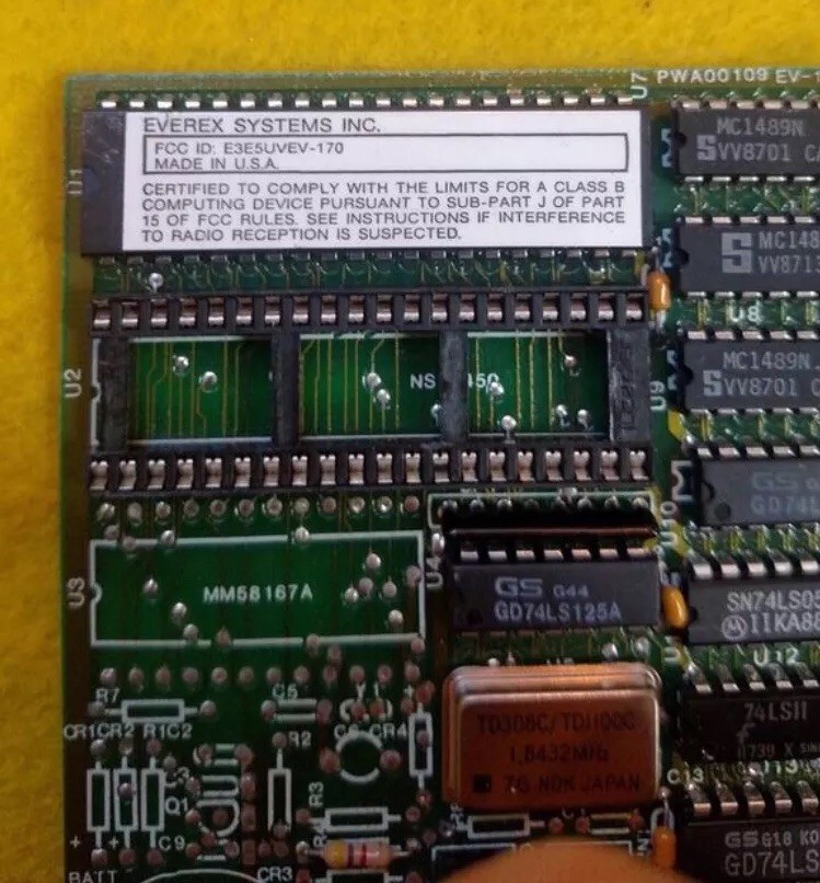 EVEREX SYSTEMS INC. CARD E3E5UVEV-170