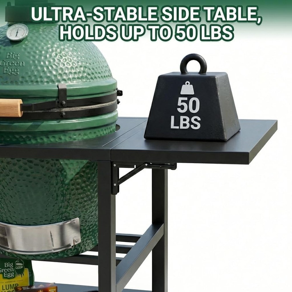 Outdoor Green Egg Table With Ultra-stable Side Table, Effortless Mobility