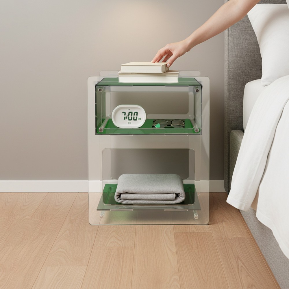 Acrylic Side Table Green Transparent Small Coffee Sofa End Table, Side Table