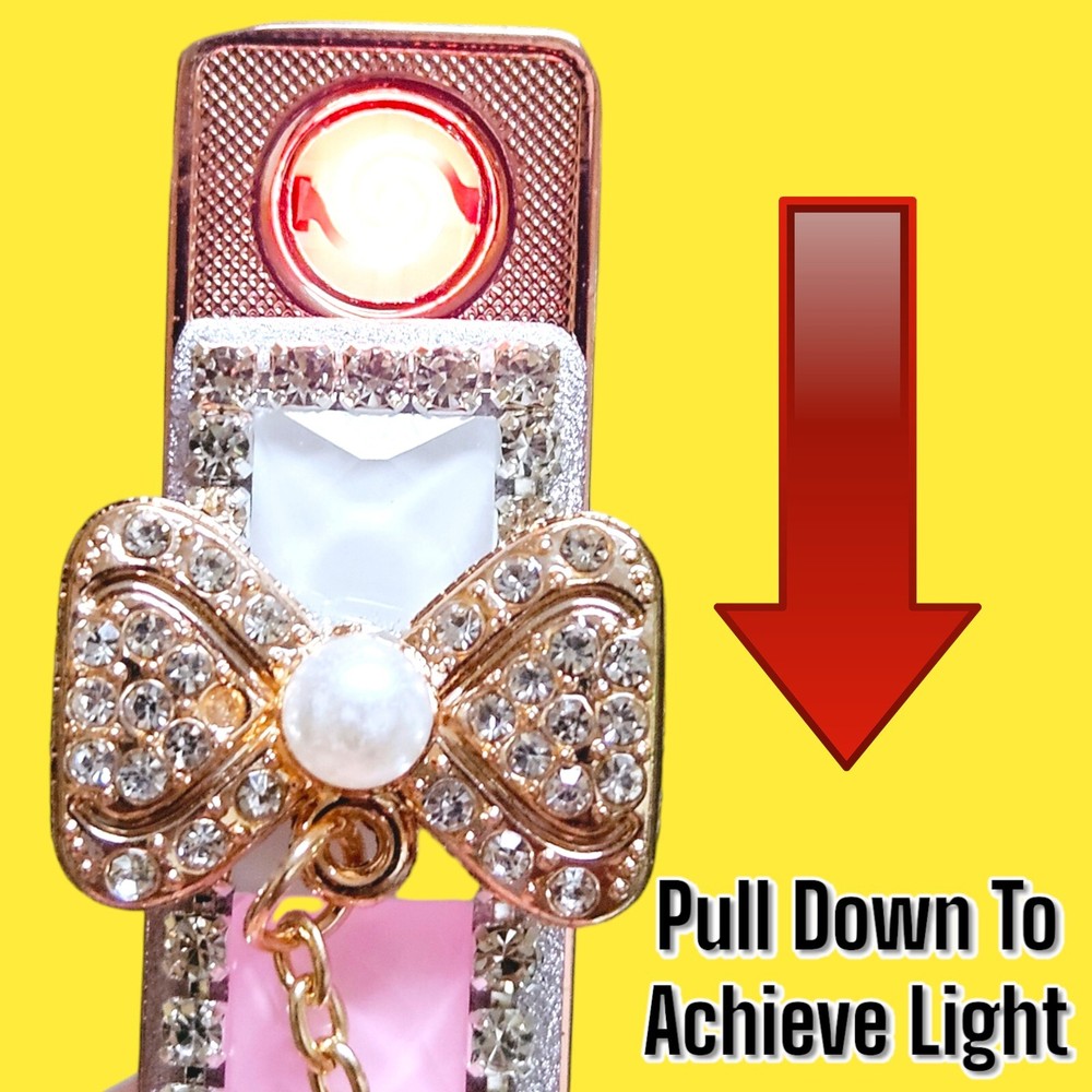 USB Cute Pink Bow Tie Rhinestone Pull Down Sensor USB Lighter 3.25"