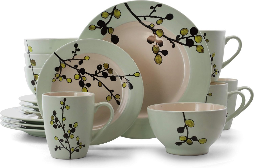 RETROBLOOM Retro Bloom 16 Piece Luxurious Stoneware Dinnerware with Complete Set