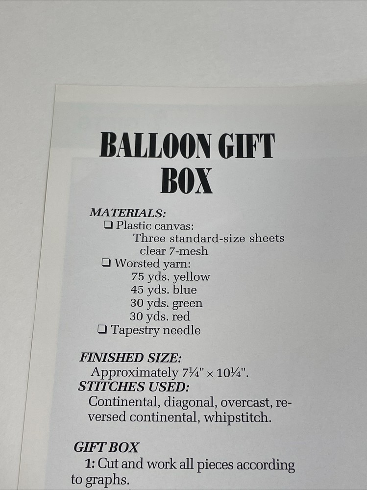 Balloon Gift Box Annie's Attic Plastic Canvas Pattern